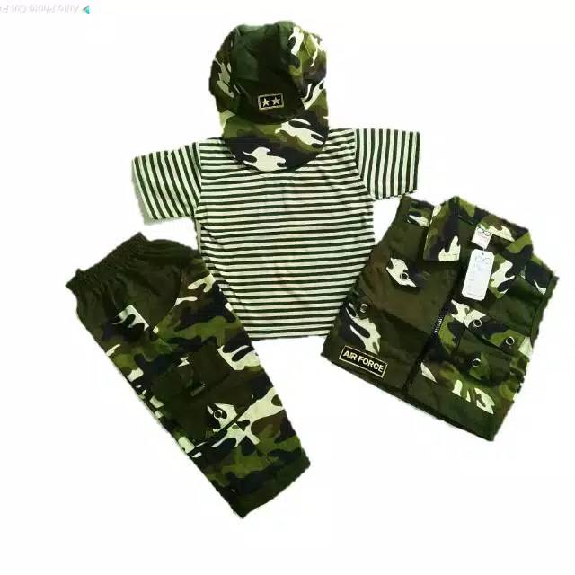 Setelan baju celana army/baju abri anak/baju tentara/baju loreng