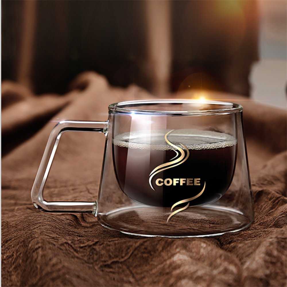 hs 200ml gelas cangkir kaca anti panas coffee glass mug kopi murah ori double wall