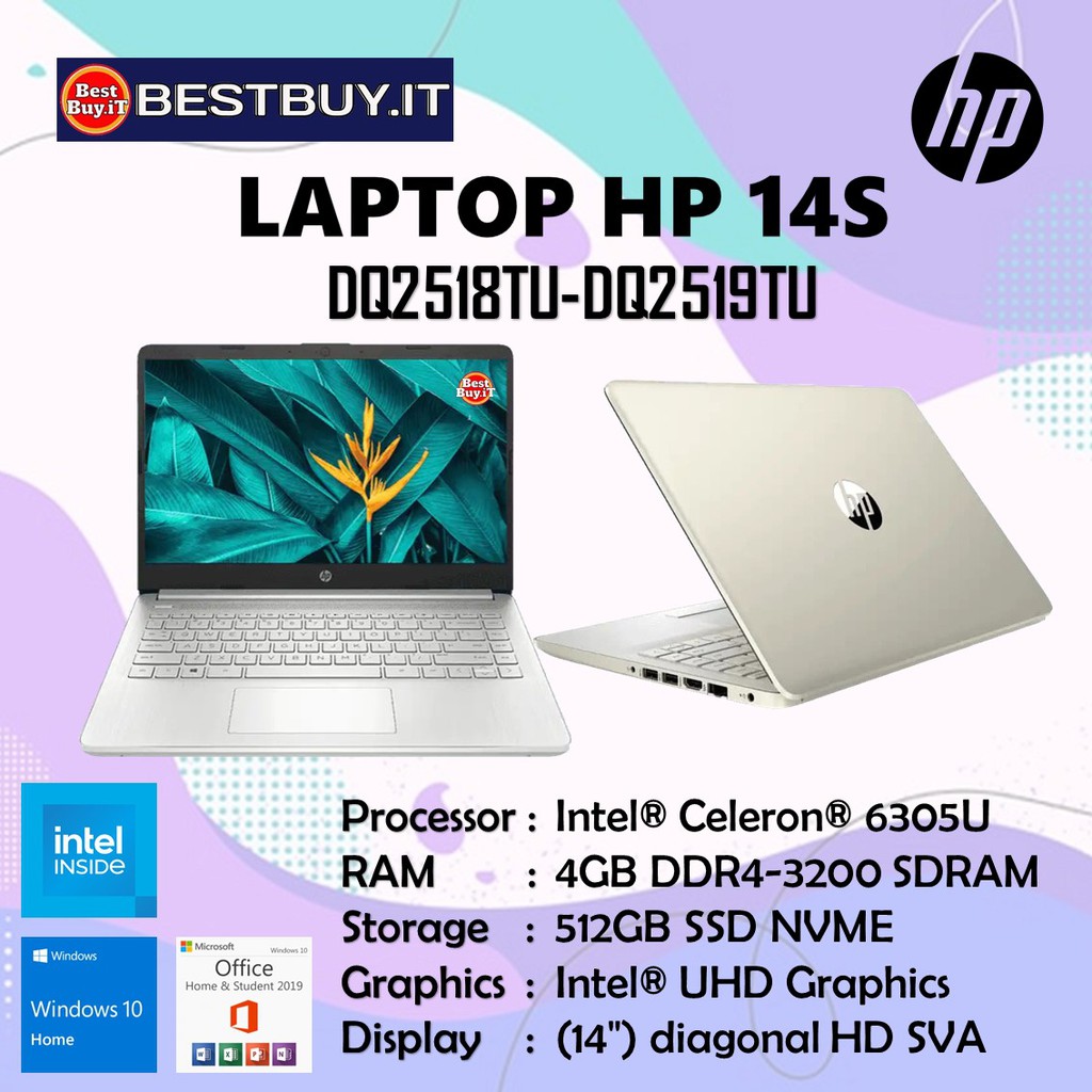 LAPTOP HP 14s-dq2518TU dq2519TU Celeron 6305U 4GB 512GB 14" W10 OHS