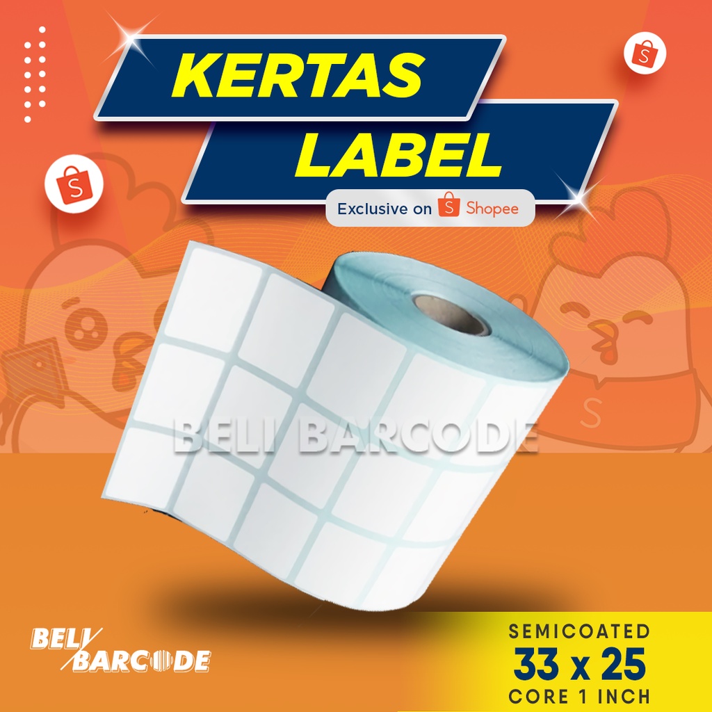 SEMICOATED LABEL STIKER BARCODE 3 LINE 33X25 MM CORE KECIL @5000 PCS