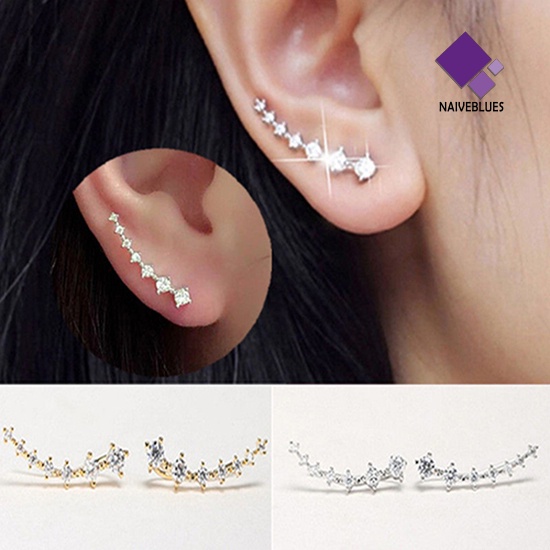 Naiveblue &gt; Anting Tusuk Gantung Desain Garis Hias Zircon + Berlian Imitasi Untuk Wanita