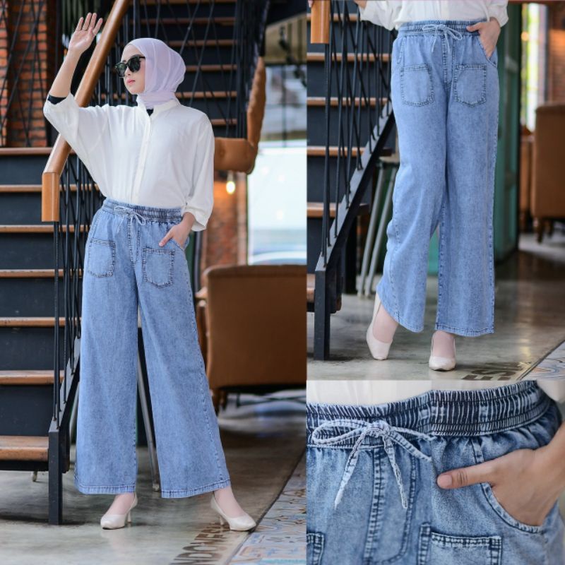Dinna Kulot Jeans wash import,celana panjang kulot,celana kulot wanita