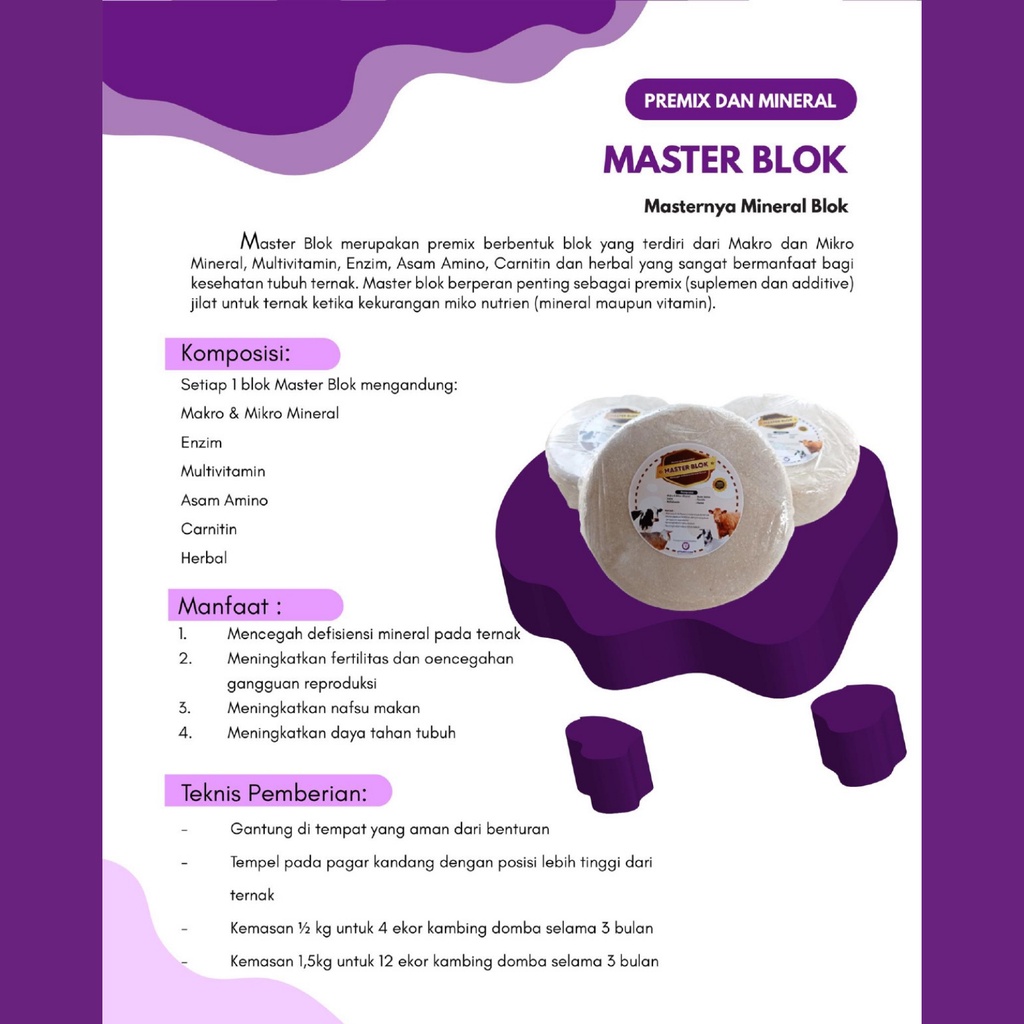 MASTER BLOK 1.5 kg | Mineral Blok Berkualitas Untuk Sapi Kambing Domba | 1.5 kg | Apoternak