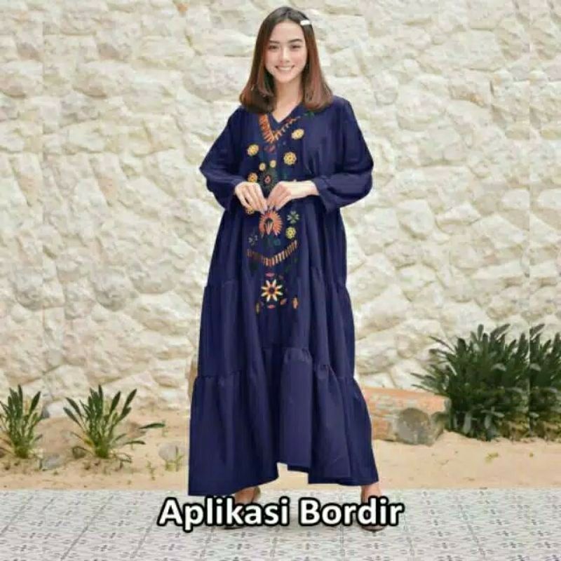 Baju Gamis Wanita Remaja Muslim Bordir Murah Polos Letsmuslimah Size XL/XXL Hitam/putih Bajugamis Lt-navy
