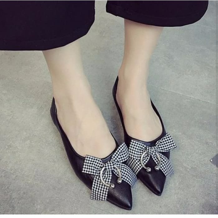 Promo Size 36,37,40 Sepatu Teplek Wanita Fladeo Terbaru Model Fla NN295 Flat Shoes Ks067 Hitam - Hi