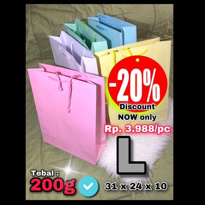 

[RESTOCK] paper bag Besar (SIZE. L) WARNA - paperbag 200g / Tali Warna Besar TERMURAH