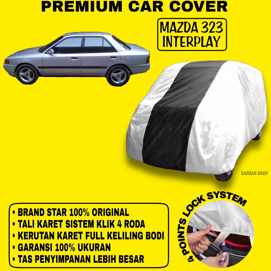 Body Cover MAZDA 323 INTERPLAY SILVER HITAM Penutup Bodi Mobil Mazda 323 Interplay Waterproof PREMIUM