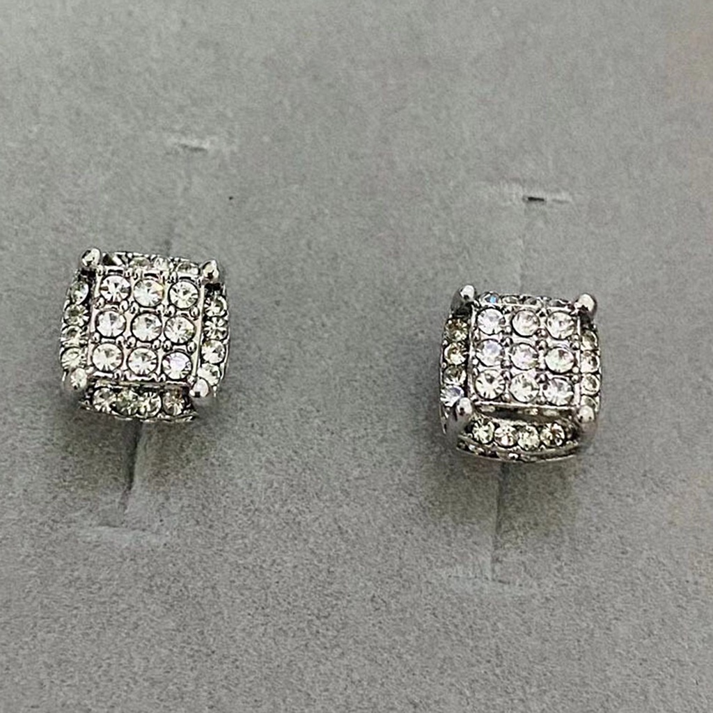 Hu Hu Hu Hu Hu Alat Bantu Pasang Kacamata♡ 1 Pasang Anting Stud Tindik Bentuk Persegi Bahan Alloy Hias Kubik Zirkonia Untuk Harian