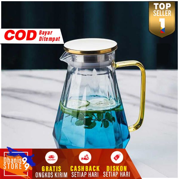 Teko Pitcher Teh Chinese Teapot Glass 1800ml Cangkir Tahan Panas Teko Tea Pot Unik Berkualitas Karakter Estetik