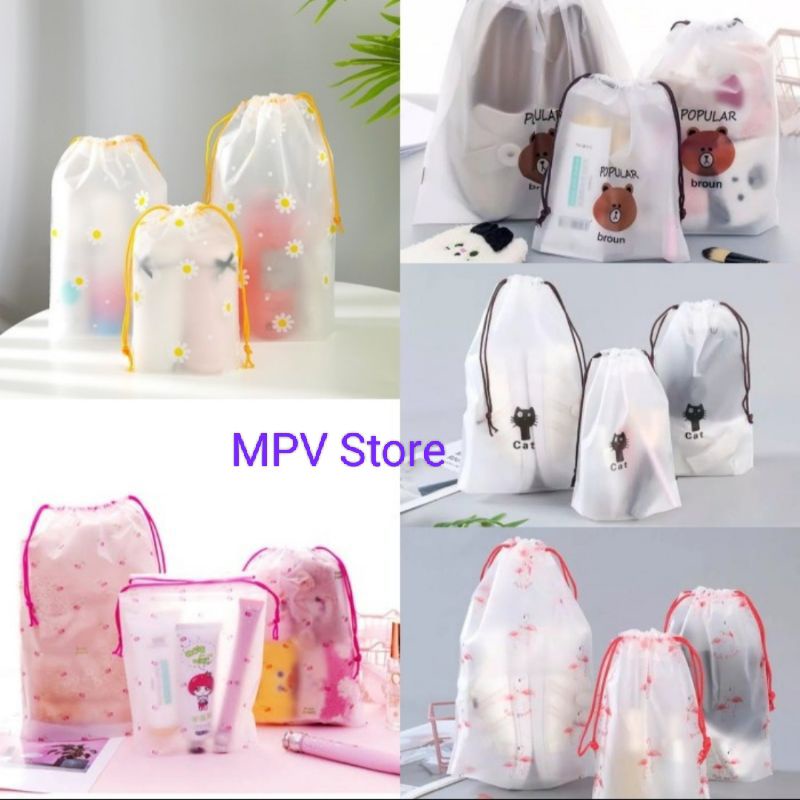Travel Pouch Serut Motif l Tas Serut Serba Guna l Tas Makeup l Tas Waterproof