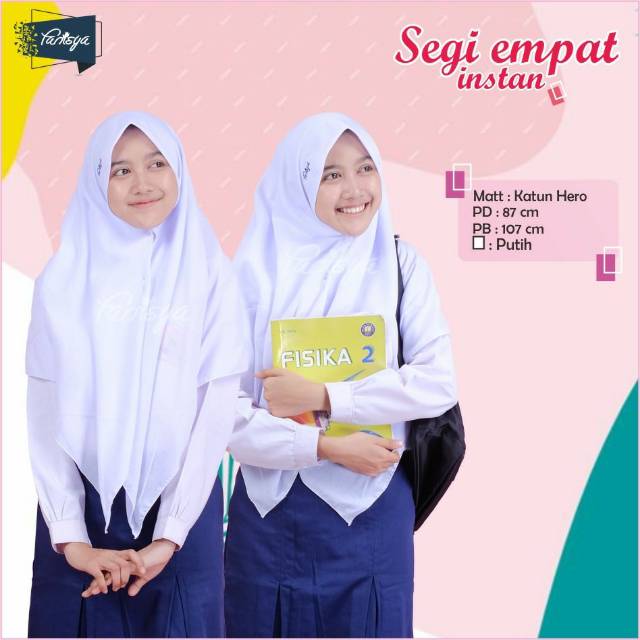 Kerudung sekolah segiempat instan,  hijab segiempat instan