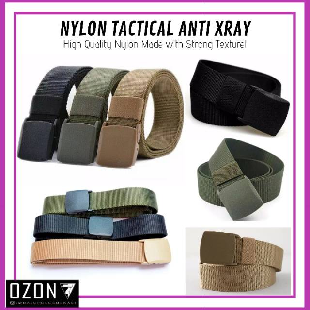 Sabuk Anti Metal Detector Gesper Tali Ikat Pinggang Pria Canvas Anti Xray - Hijau Army