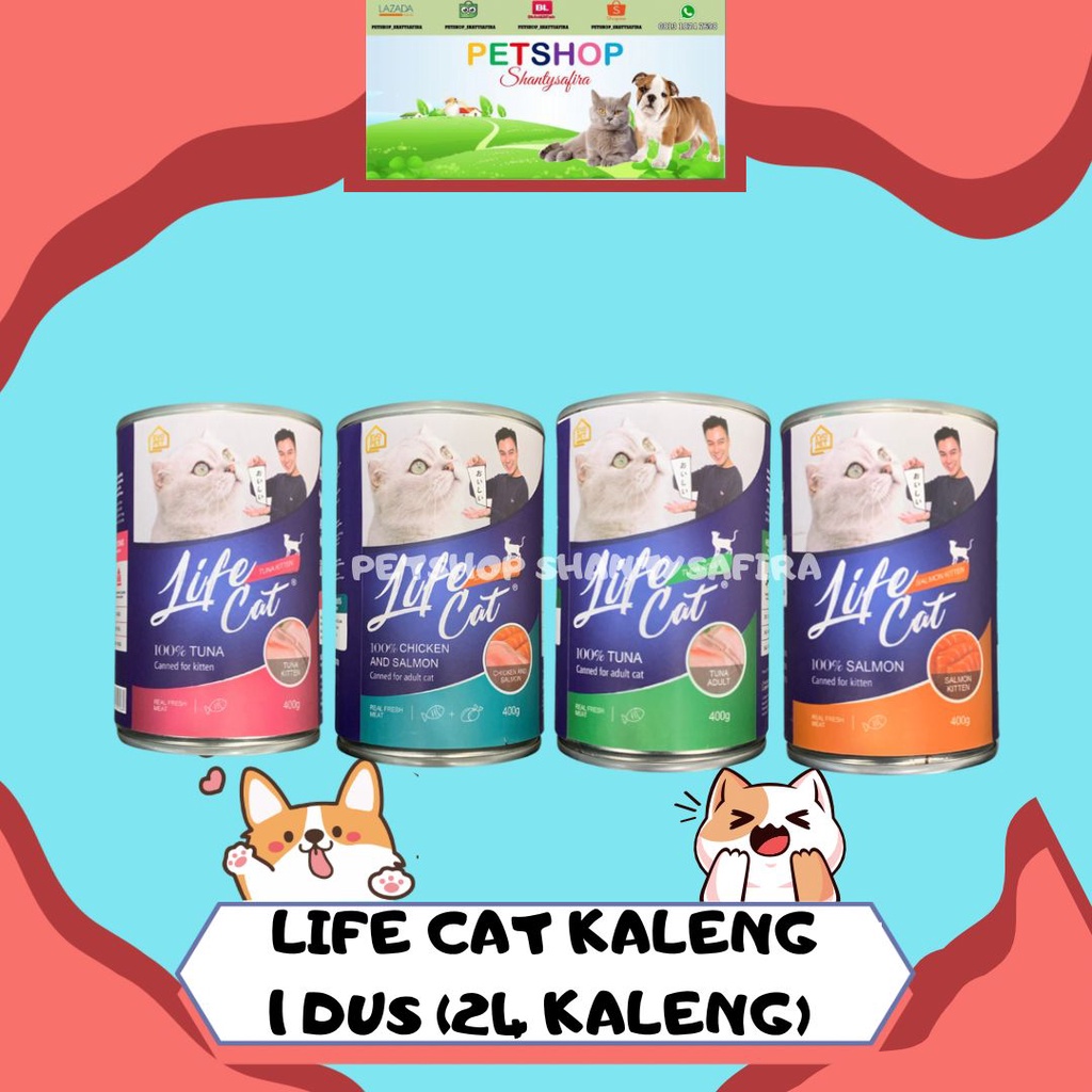 MAKANAN KUCING BASAH LIFECAT LIFECAT KALENG KITTEN / ADULT LIFE CAT KALENG 400 GR 1 DUS ISI 24 KLG