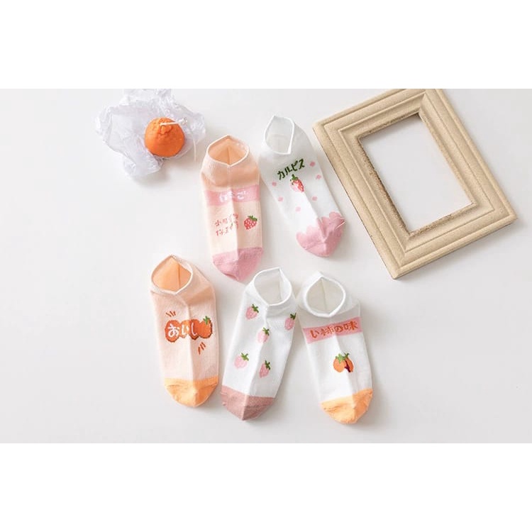 ♫ Megata ♫  A187 Kaos Kaki Wanita Motif Buah Strawberry Kaoskaki Kotak Fashion Korea Women Sock Import