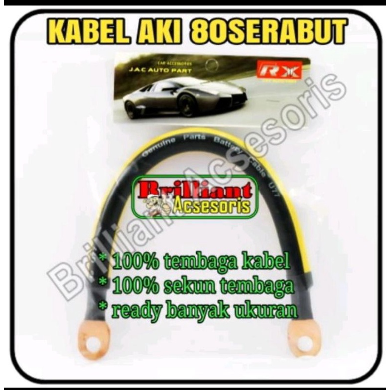 Kabel Aki / Accu Mobil - Kabel dan Sekun Tembaga Asli - 125cm / 150cm / 175cm / 200cm