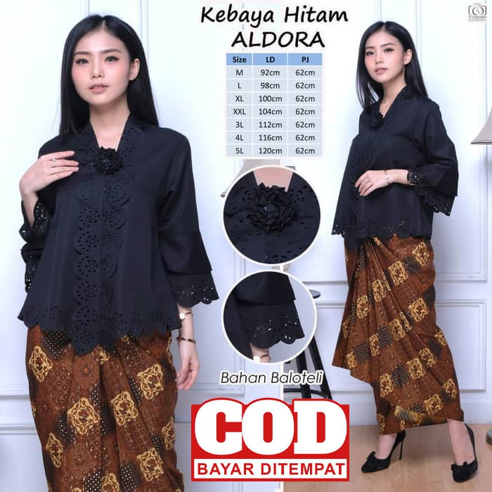 Atasan Kebaya Encim Modern Hitam Laser Cut / Kebaya Moderen Hitam Polos / Kebaya Wisuda Mewah / Kebaya Kondangan Elegan / Kebaya Wanita Dewasa Terbaru Aldora