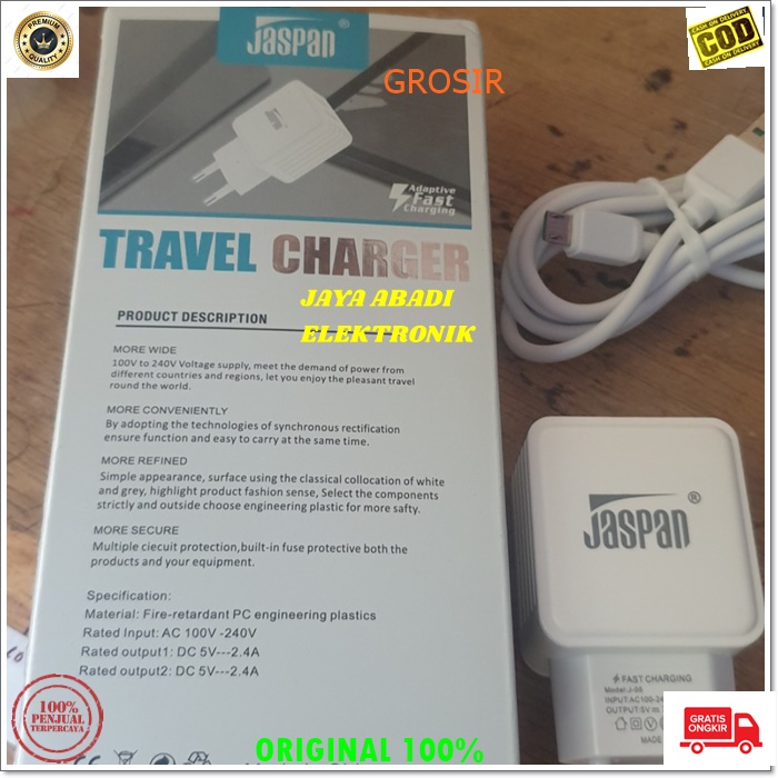 J309 ORIGINAL JASPAN 2.4A ADAPTOR CHARGER SATU SET MICRO USB SUPPORT FAST CHARGING ADAPTIVE ADAPTOR CASAN ADAPTOR MICRO USB ADAPTER TC SUPER SPEED ANDROID HANDPHONE QUICK QUALLCOM REAL QC TRAVEL BISA UNTUK SEGALA JENIS MERK HANDPHONE YANG MENGGUNAKAN MICR