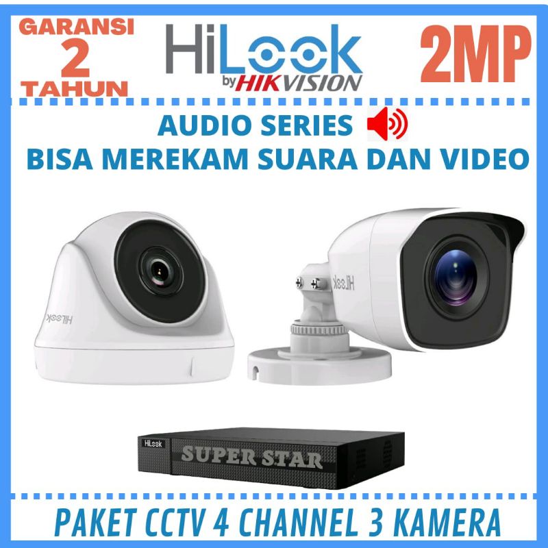 PAKET CCTV HILOOK 2 MP AUDIO 4 CHANNEL 2 KAMERA  AUDIO SERIES TAHAN PANAS DAN HUJAN