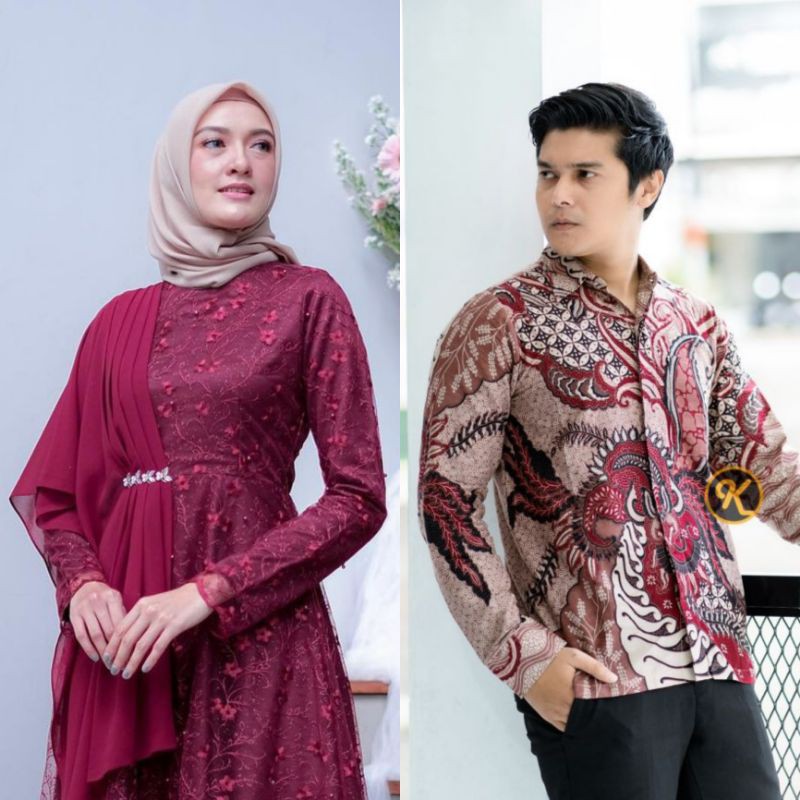 (FREE HIJAB) Dress amalia batik couple gamis modern (Raya collection)