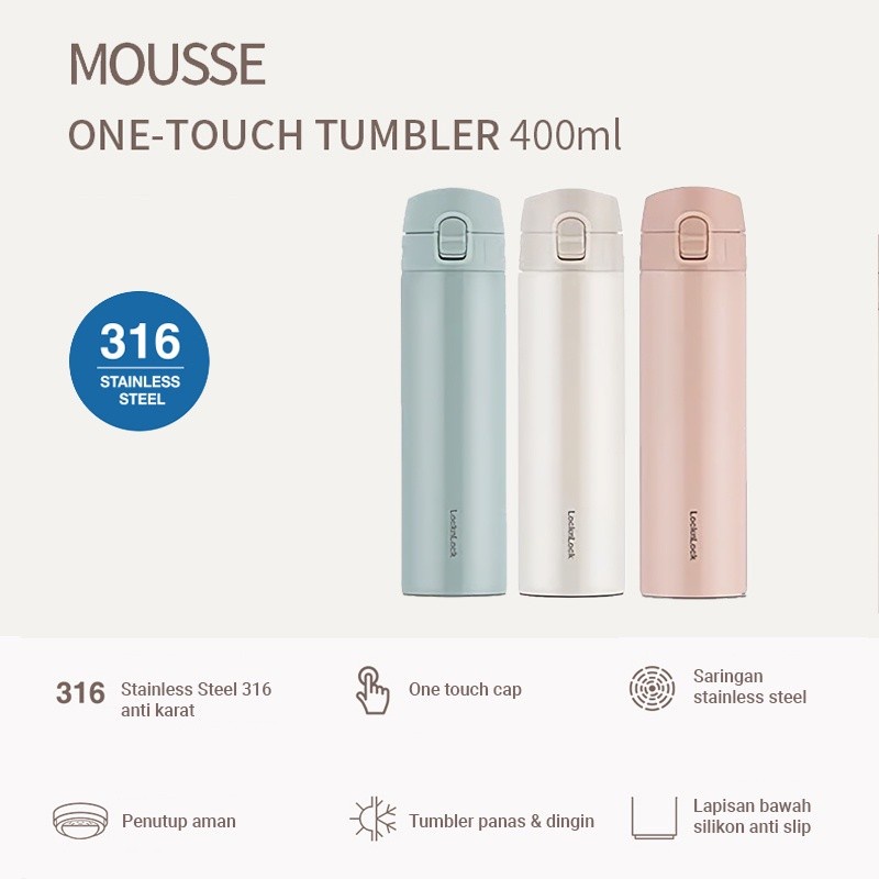 Lock n Lock Exclusive Mousse One Touch Tumbler 400ml - LHC3261 Termos LocknLock Pastel