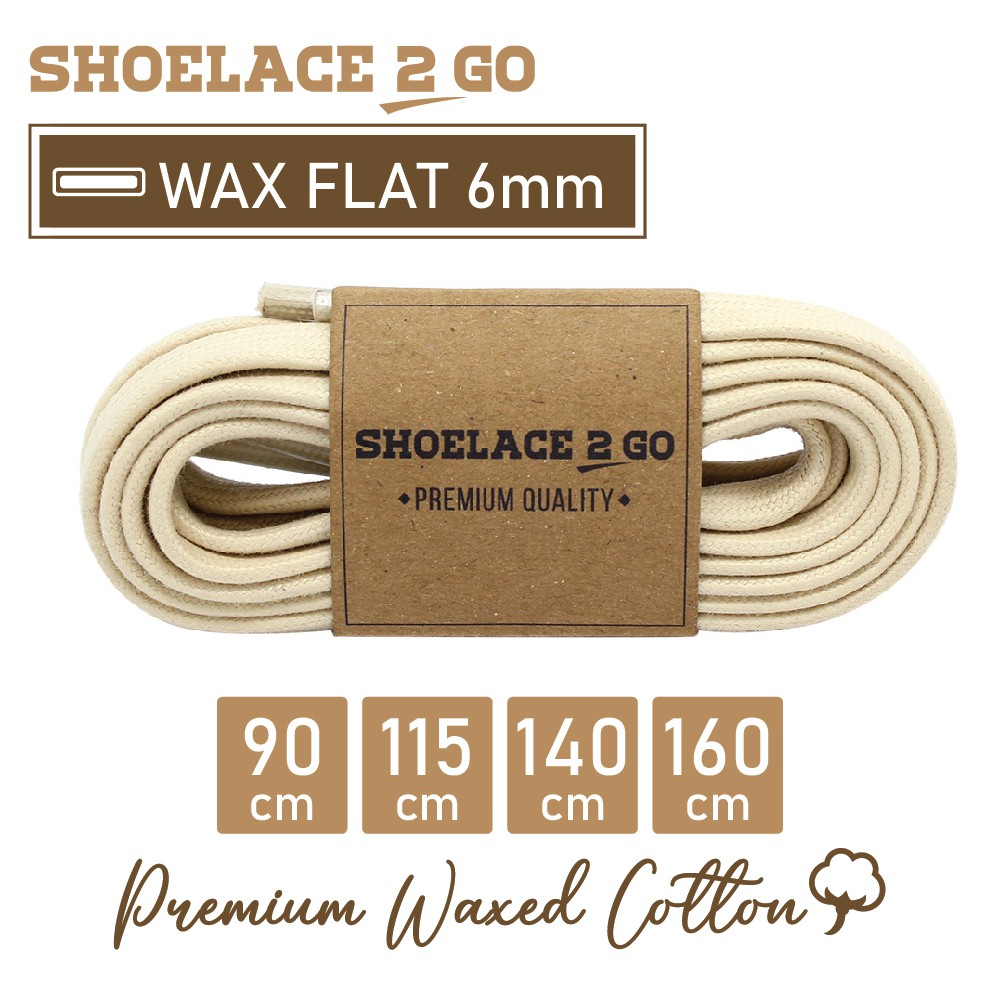 SHOELACE 2 GO PREMIUM TALI SEPATU LILIN WAX GEPENG PIPIH FLAT - WF6 - A2 - IVORY - 6MM