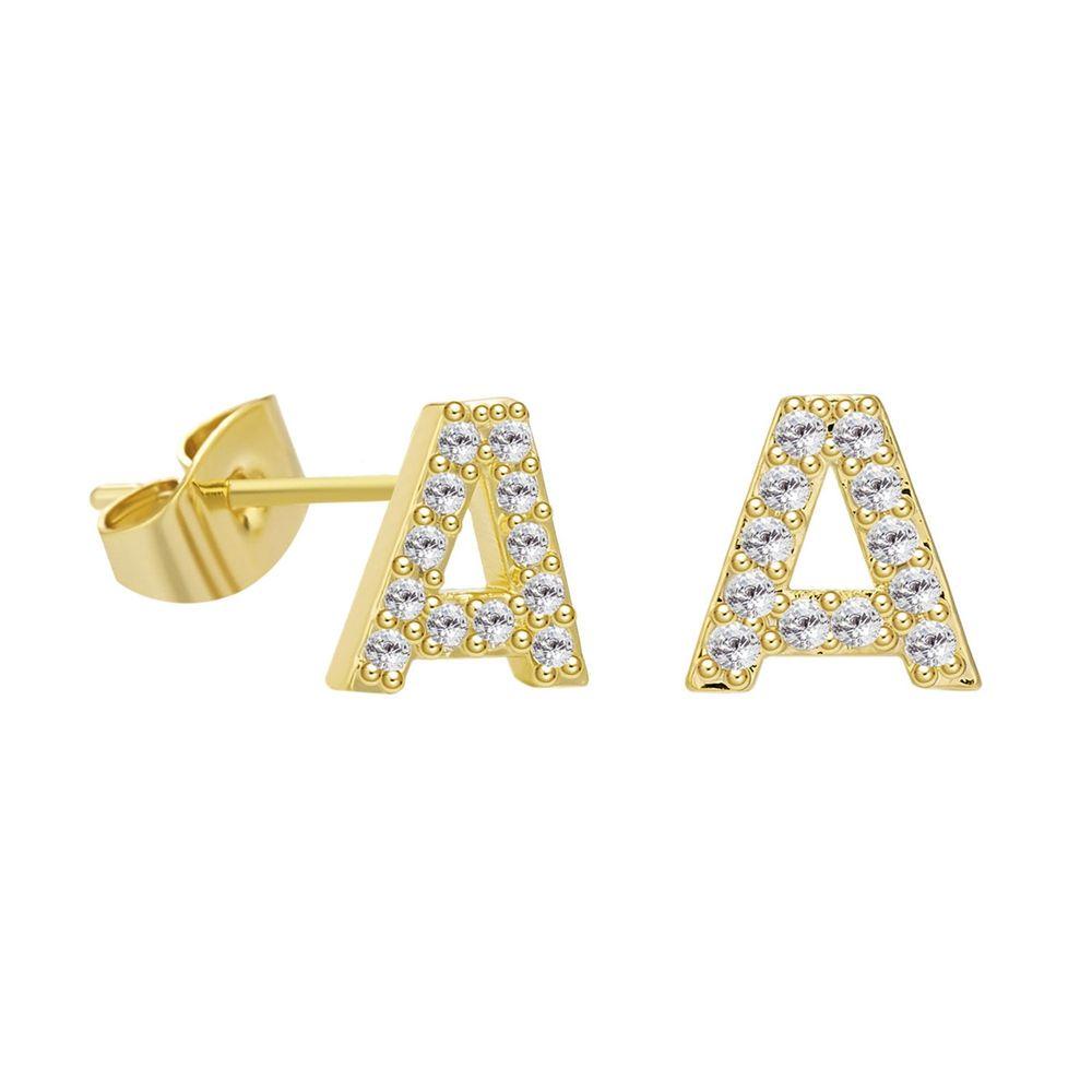 Agustinina Zirkon Alfabet Anting Kepribadian Sederhana Wanita Berlian Imitasi Tidak Teratur Tembaga Gaya Korea Earrings