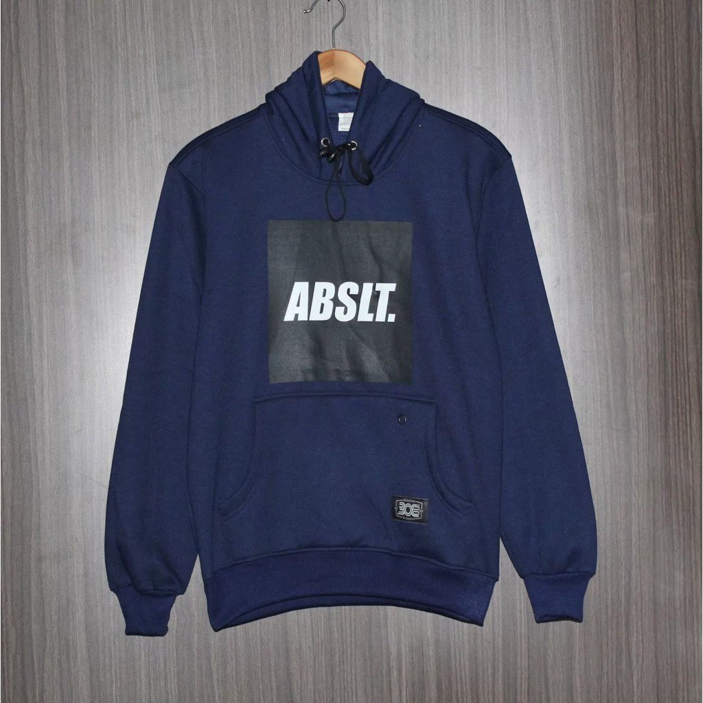 sweater hoodie pria blok hitam sablon putih