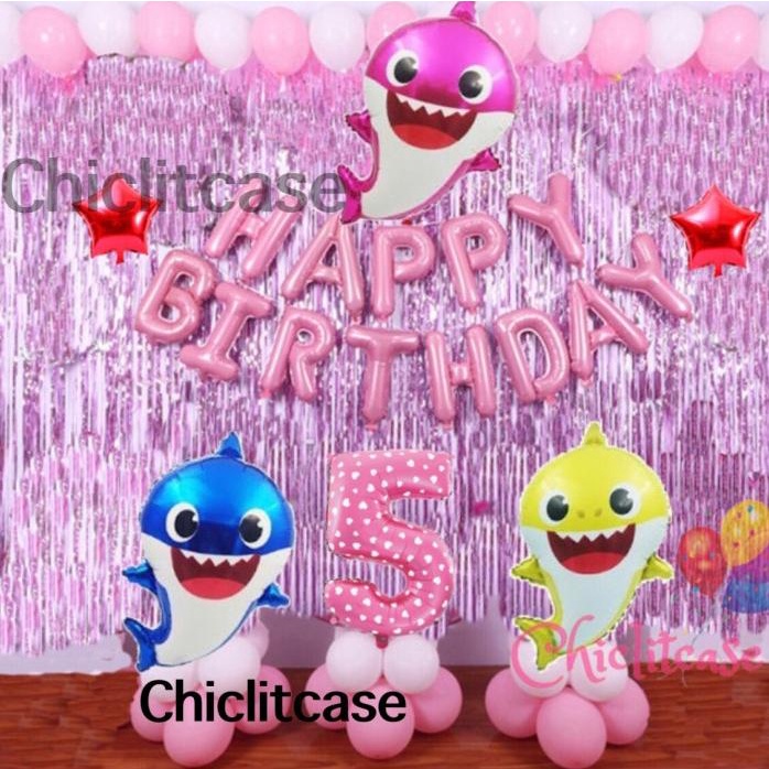 Set Paket Balon Ultah Baby Shark Ulang Tahun Anak Birthday Ikan Promo R33B