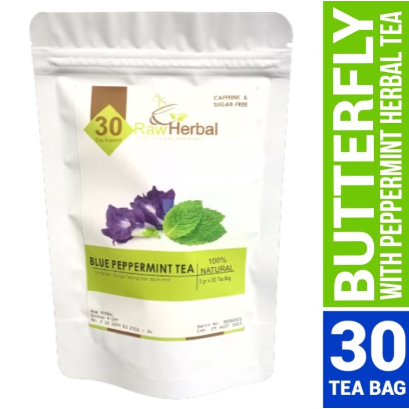 BLUE PEPPERMINT TEA : BUTTERFLY PEA FLOWER &amp; PEPPERMINT LEAVE (30 TEA BAG)