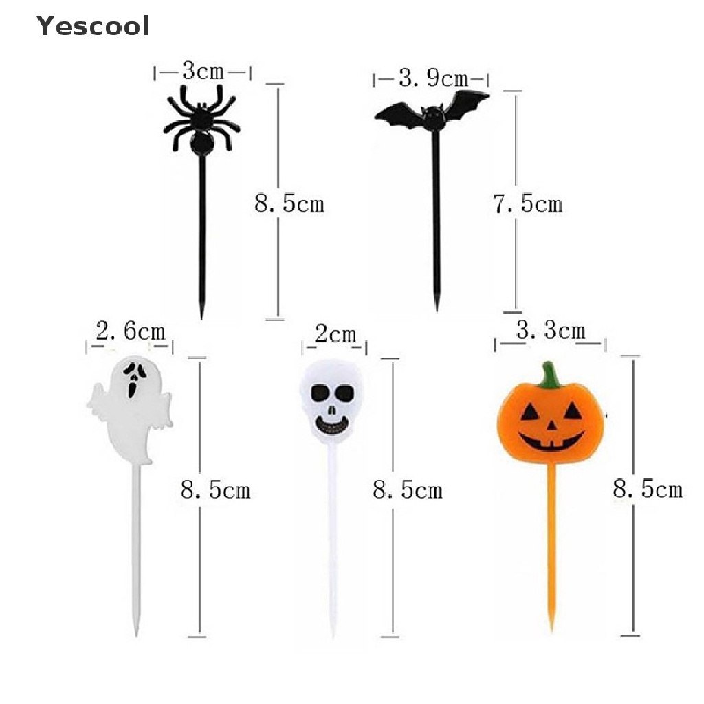 Yescool 10Pcs Tusuk Gigi Mini Desain Buah Kartun Tema Halloween Untuk Anak