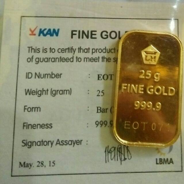 Fine Gold 999 9 Logam Mulia Emas Antam 25 Gram Indonesia