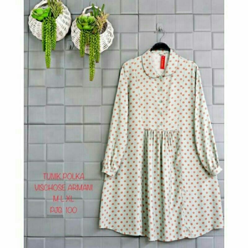 Tunik motif polka ori by kamari tunic cewe viscose armani size L ld104 daily fashion muslim murner