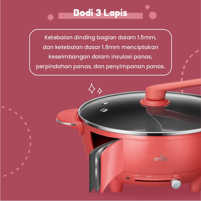 Emily EHP-12202 Electric Heat Pan Hot Pot 6L | Panci Elektrik