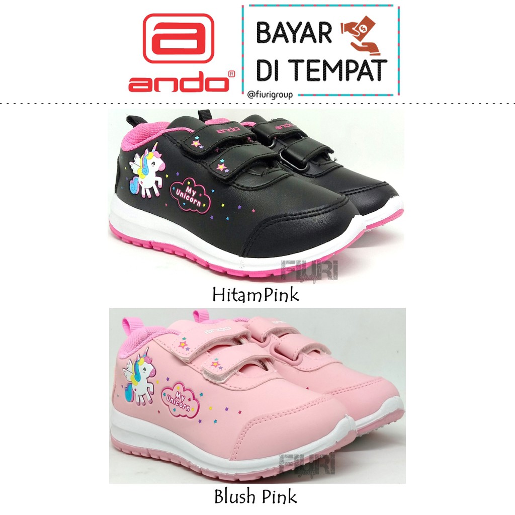 FIURI - Ando Original - MINICORN PEREKAT KIDS 29-32 - Sepatu Kets Anak Perempuan - Sneakers Anak - Sepatu Olahraga Sport Anak Balita Cewek Perekat - Sepatu Casual Anak Kecil - Sepatu Sekolah Hitam Anak PAUD TK SD Murah