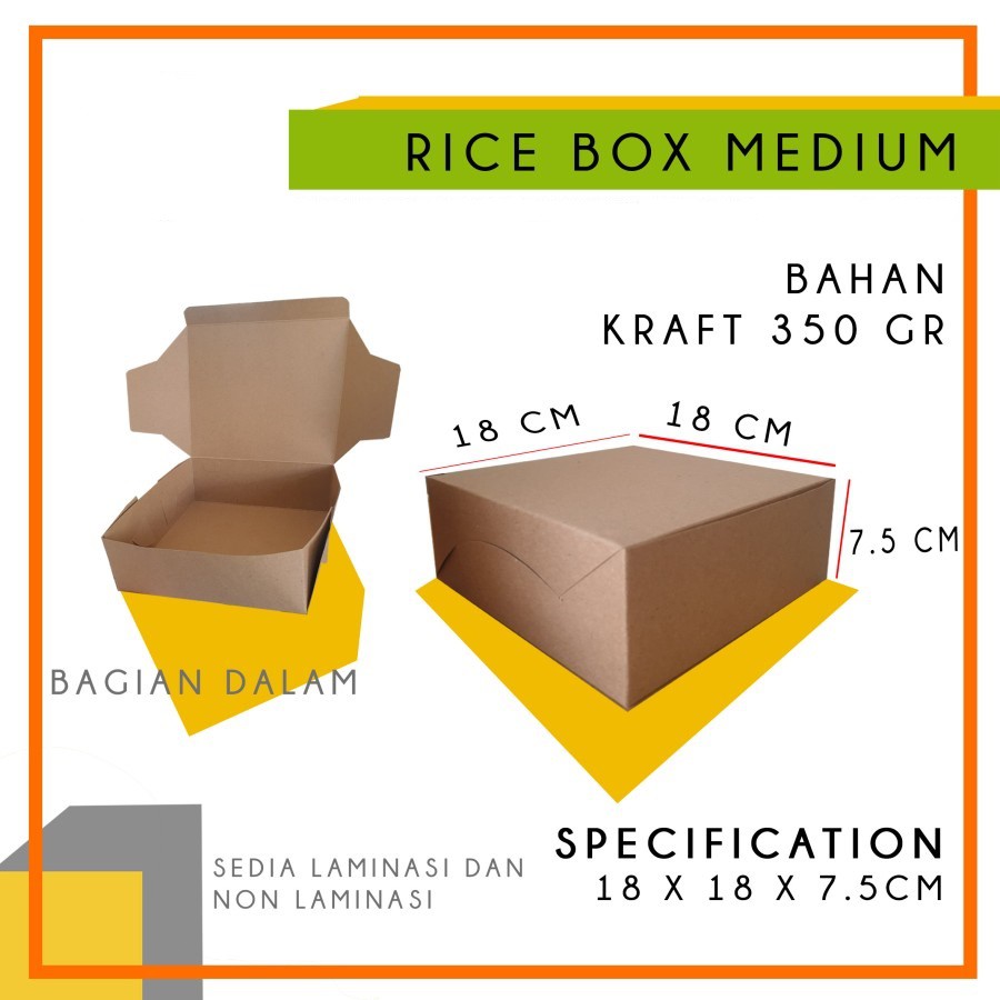 

BOX NASI MAKANAN DUS TAKEAWAY BAHAN KRAFT - Laminasi Dalam 18 x 18 x 7,5