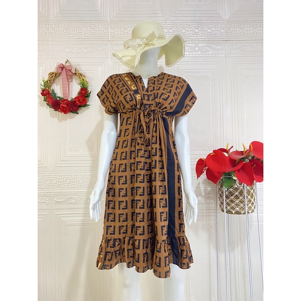 Daster ruffle serut / daster ruffle busui viral / daster serut rempel selutut-FendiCoklat2