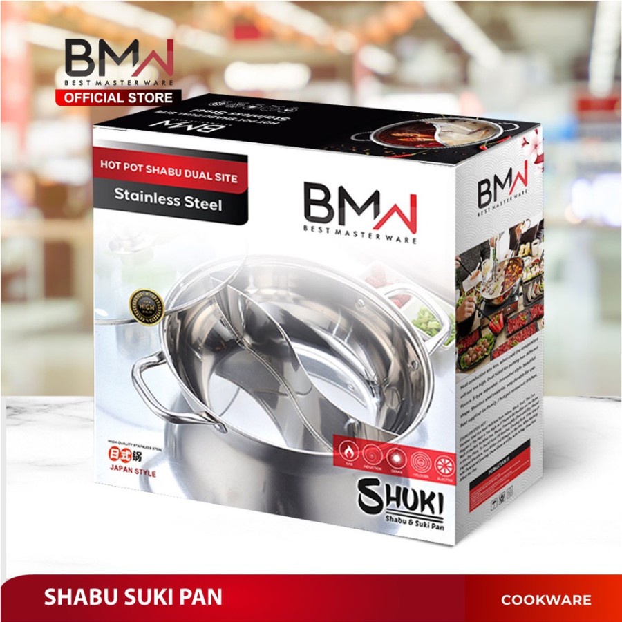 Panci Shabu 28 30 Cm Tutup Kaca Panci Sekat Hotpot Steamboat Stainless