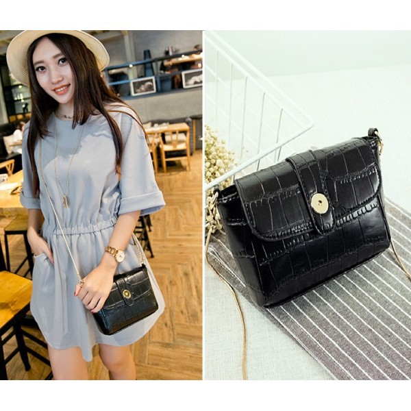 TAS SELEMPANG MANGO CHARLES & KEITH HITAM KULIT CEWEK RANTAI EMAS GOLD