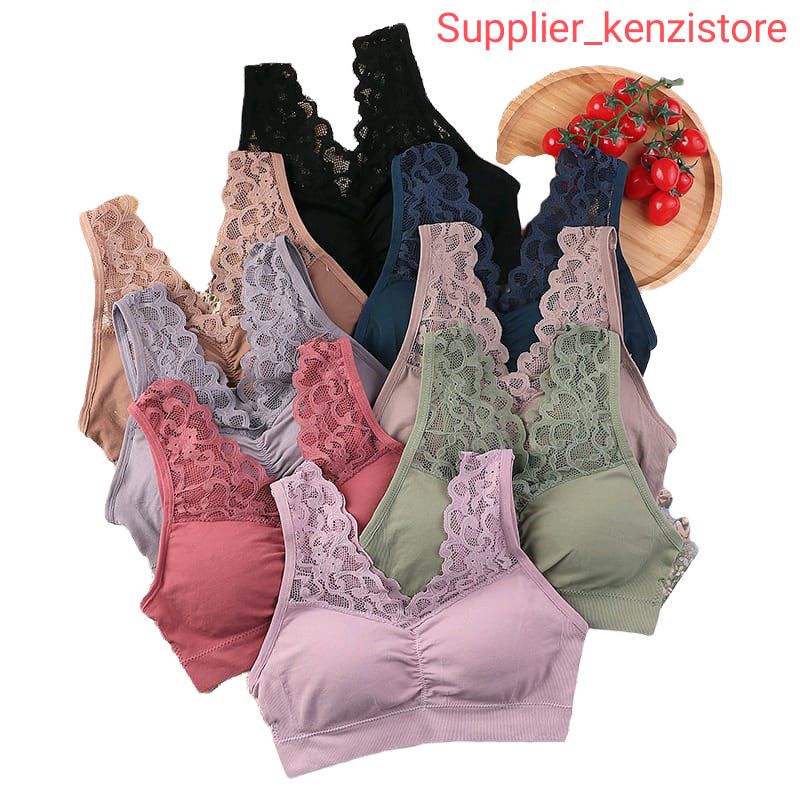 Supplier_kenzistore - BR026 Bra bh Wanita Tanpa Kawat Bahan Halus Pakaian Dalam bralete Elastis Sexy