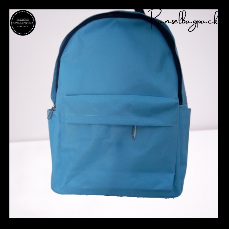 Tas Ransel Backpack Punggung Pria Wanita Sekolah Distro Polos Murah Terbaru Cewek Cowok Pria Wanita-Biru Muda