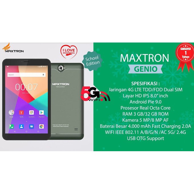 Maxtron Genio Smart Tab 3/32 - Ram 3GB Rom 32GB - Baru - Garansi Resmi