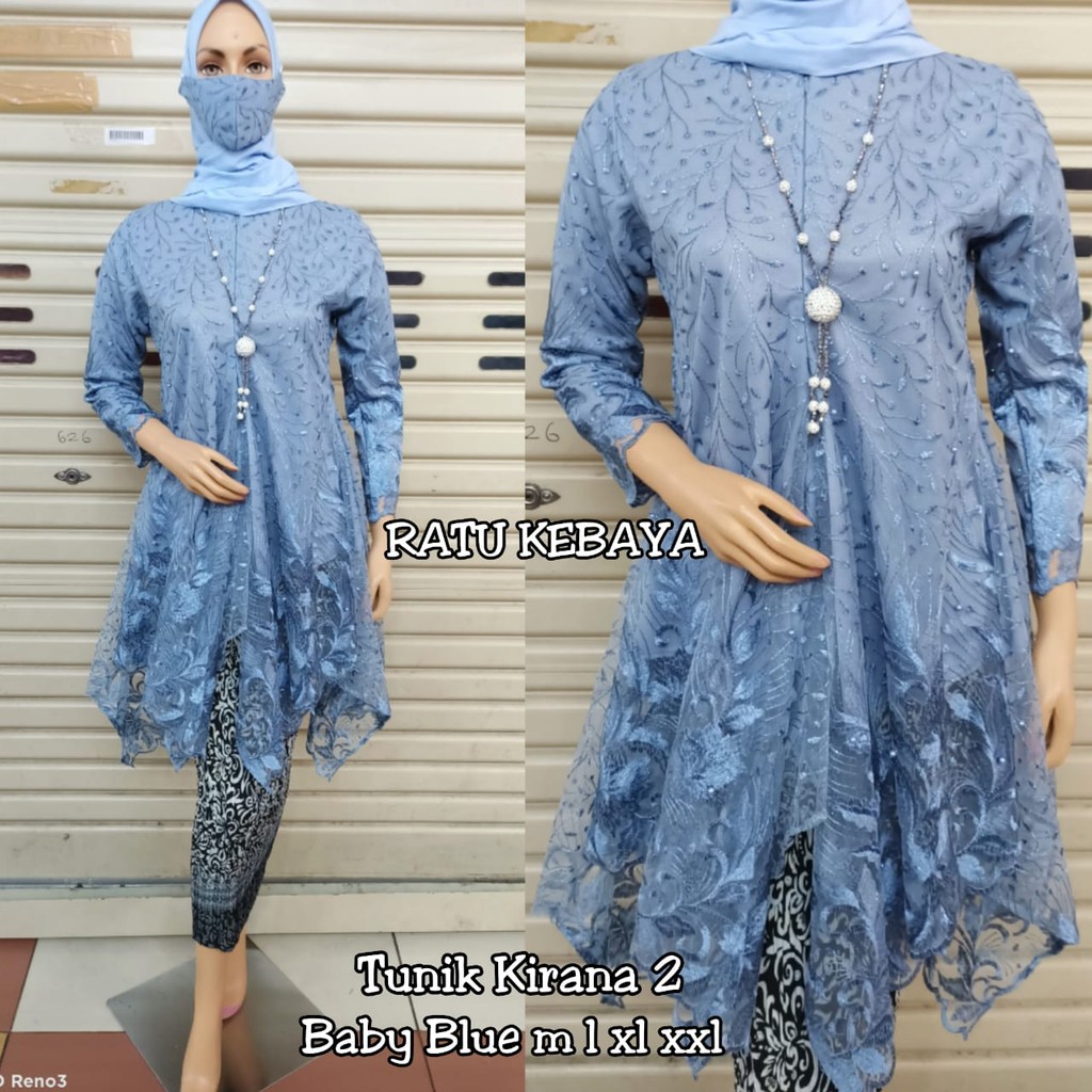 ADE - Setelan kebaya tunik arumi - kebaya modern - model kalong - outfit kekinian - bahan tulle bordir mutiara - pakaian kondangan, pesta, akad, baju pagar ayu, nikahan, wisuda