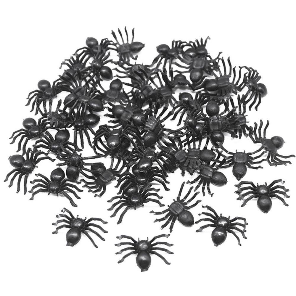 Needway Horror Black Spider 50 Pcs Plastik Hitam Mainan Rumit Laba-Laba Palsu Web Bar Pesta Halloween Decoratio Bercanda Mainan Halloween Prank Props