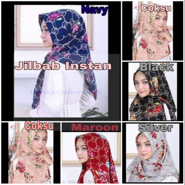 Jilbab Segi Empat Instan Motif Bunga