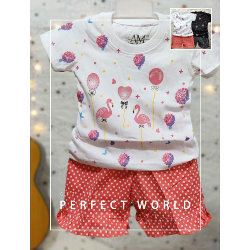 Setelan Anak Perempuan Fullprint &quot;BALON FLAMINGO&quot; 1-10 tahun merk. AM27