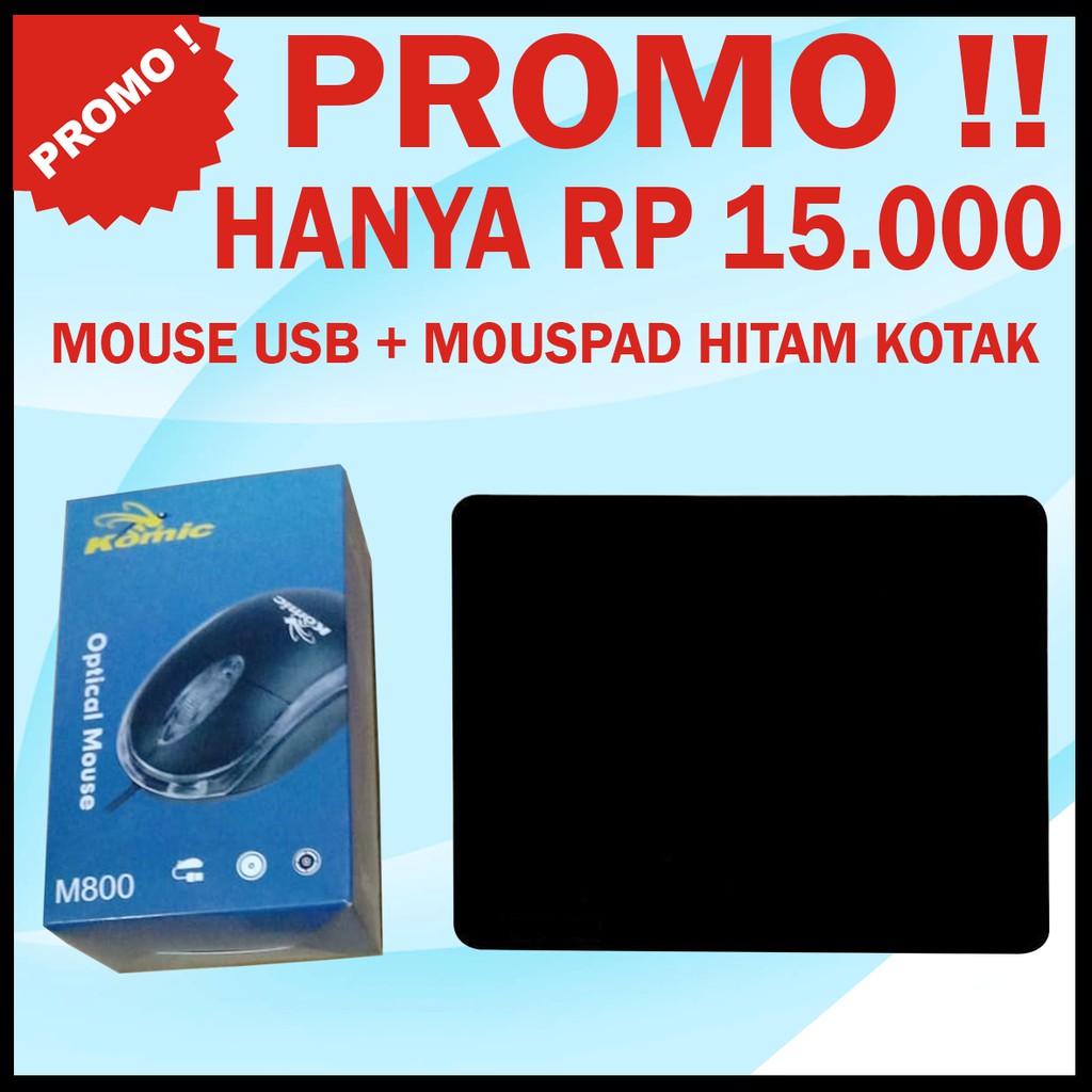 PROMO Mouse Usb Plus Mouspad Hitam Polos