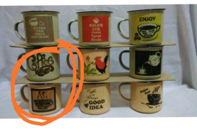 Gelas Enamel / Blek / Seng / Kaleng Jadul Mungil souvenir / Bergambar Satu Sisi