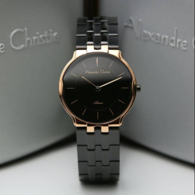 ALEXANDRE CHRISTIE AC8616 BLACK ROSEGOLD WANITA.ORIGINAL GARANSI RESMI 1 TAHUN