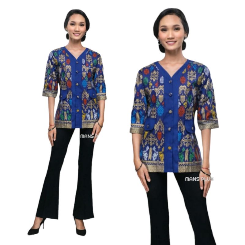 Blouse Batik Jumbo XXL XXXL Atasan Blus Kemeja Wanita Big Size Batik Seragam Kantor AD-Pr