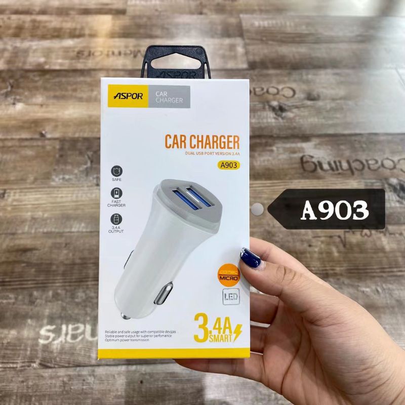 car charger aspor 2 usb charger mobil 3,4A fast charge with led